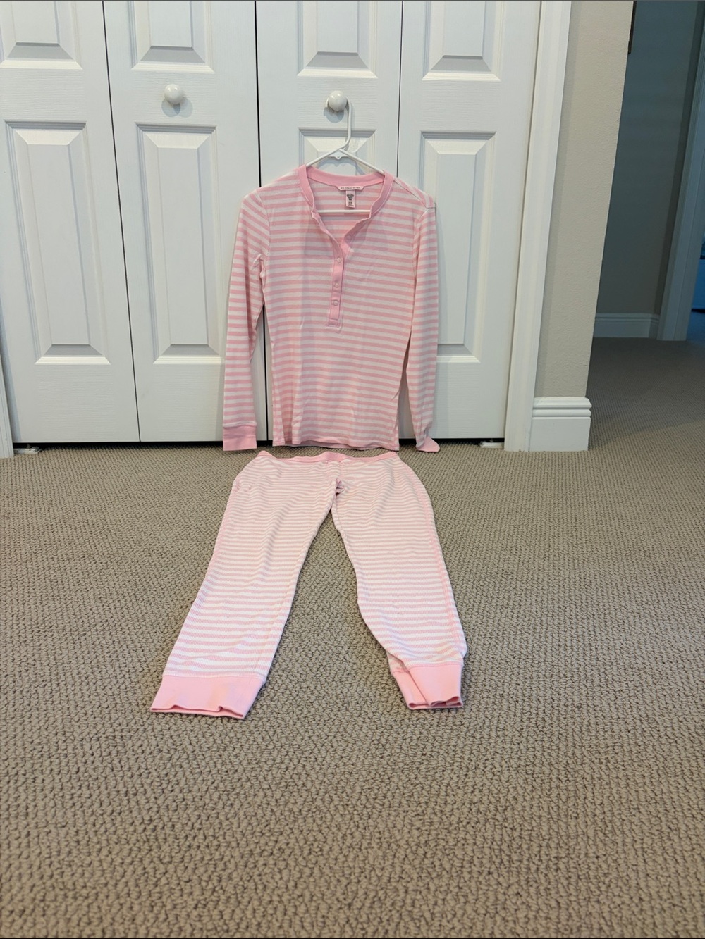 Victoria's Secret Pink & White Striped Women's Henley Pajama Set (Size S)